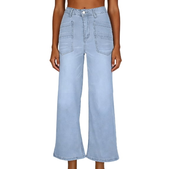 Casual Yoga Pants for Women New Women's Straight Leg Jean Casual Loose Wide Leg Cropped Denim Pants Fashion Versatile Daily Pants with Pockets