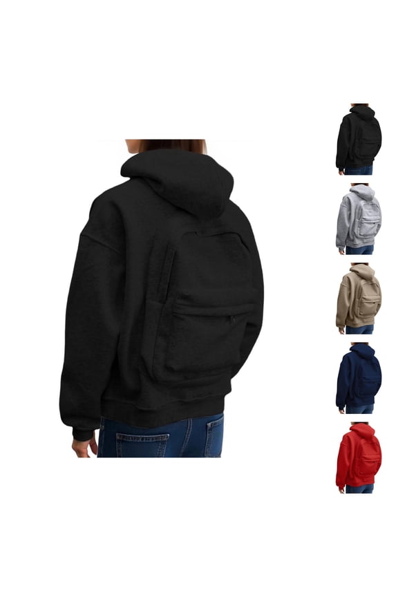 Casual Zip-Up Hoodie with Integrated Backpack Design & Front Pocket, Lightweight Pullover Jacket for Outdoor Activities, Travel Sweatshirt for Women and Men