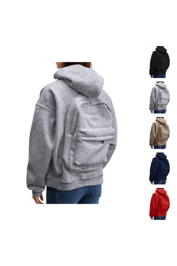 Casual Zip-Up Hoodie with Integrated Backpack Design & Front Pocket, Lightweight Pullover Jacket for Outdoor Activities, Travel Sweatshirt for Women and Men