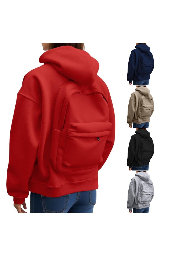 Casual Zip Up Hoodie With Backpack Design Front Pocket Lightweight Pullover Jacket For Outdoor Activities