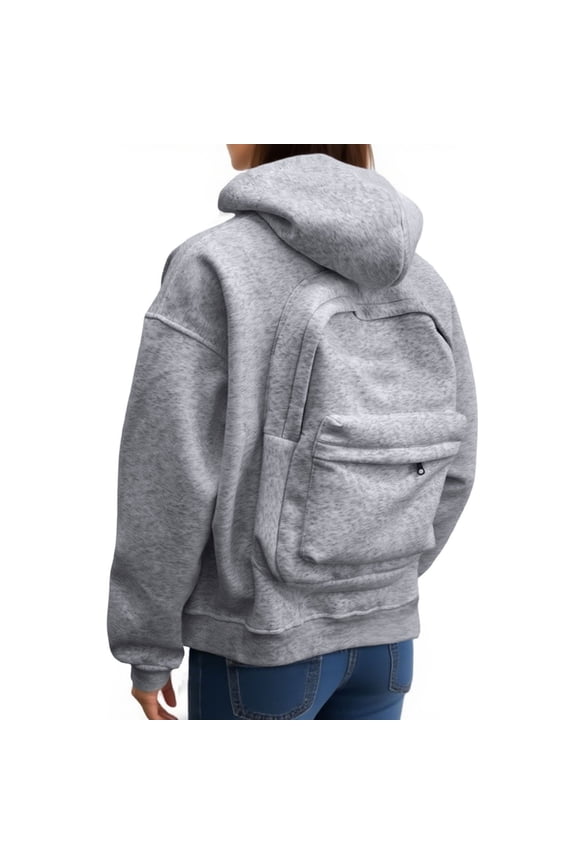 Casual Zip Up Hoodie with Backpack Design Front Pocket Lightweight Pullover Jacket for Outdoor Activities Women