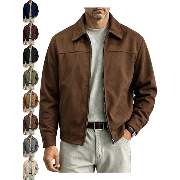 Casual Zip Up Jackets for Men Lapel Long Sleeve Regular Fit Everyday Jacket