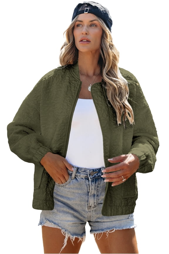 Casual and Chic Quilted Jacket - Jungle Green Floral Pattern | [ZhiHiMeRi] | (US 16-18)XL