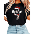 thumbnail image 1 of Casual and Cotton Believe Santa Plaid Graphic Tee T Shirt Top Short Sleeve Round Neck Black S-5XL, 1 of 5