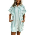 thumbnail image 1 of Casual and Trendy Mint Green Striped Mini Dress with Button Design - [ZhiHiMeRi] | (US 8-10)M, 1 of 12