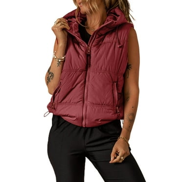 Casual and Versatile Red Vest with Hood and Pockets - Zip-up Closure | [ZhiHiMeRi] | (US 8-10)M
