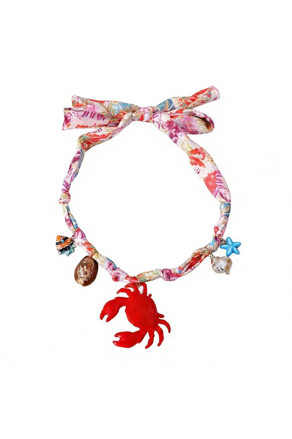 Casual ocean vacation style alloy dripping crab and conch ceramic fish pendant braided colorful necklace