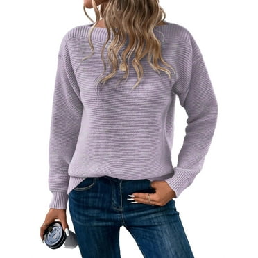 Casual solid Boat Neck Pullovers Long Sleeve Mauve Purple Women Sweaters (Women's)
