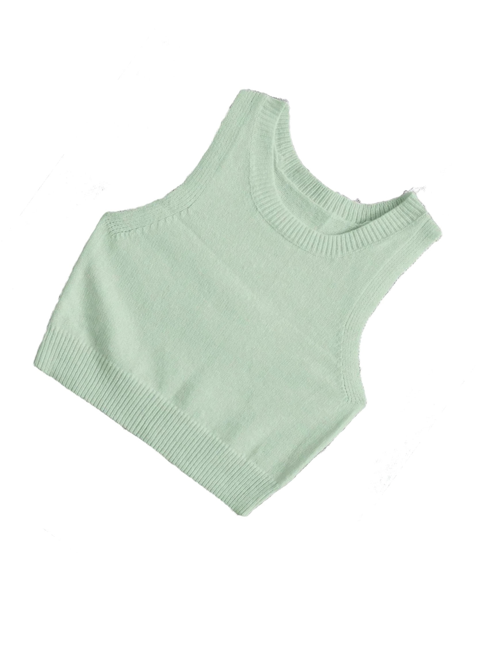 Casual solid Round Neck Mint Green Women Sweater Vests (Women's