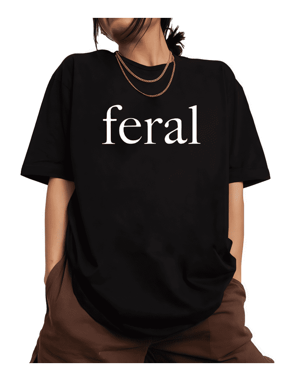 Casual woman "feral" lette-shaped Tee T-shirt top, cotton Soft Breathable Regular Fit black S-5XL