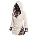 thumbnail image 1 of Casual women's hoodie pullover long sleeve twisted cable knit top plaid print hooded sweater for women spring and winter-Light Coffee-S, 1 of 7