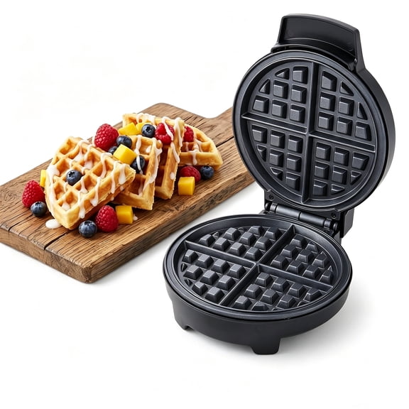 Casualife 1000W Round Waffle Maker with Non-Stick Plates, Dual Indicator Lights and Cool-Touch Handle, Fast Heating Belgian Waffle Iron for Home Kitchen