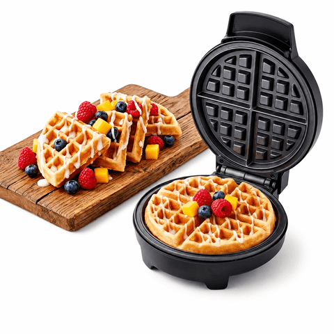 Casualife 1000W Round Belgian Waffle Maker, Non-Stick Waffle Iron with Cool-Touch Handle & Indicator Lights