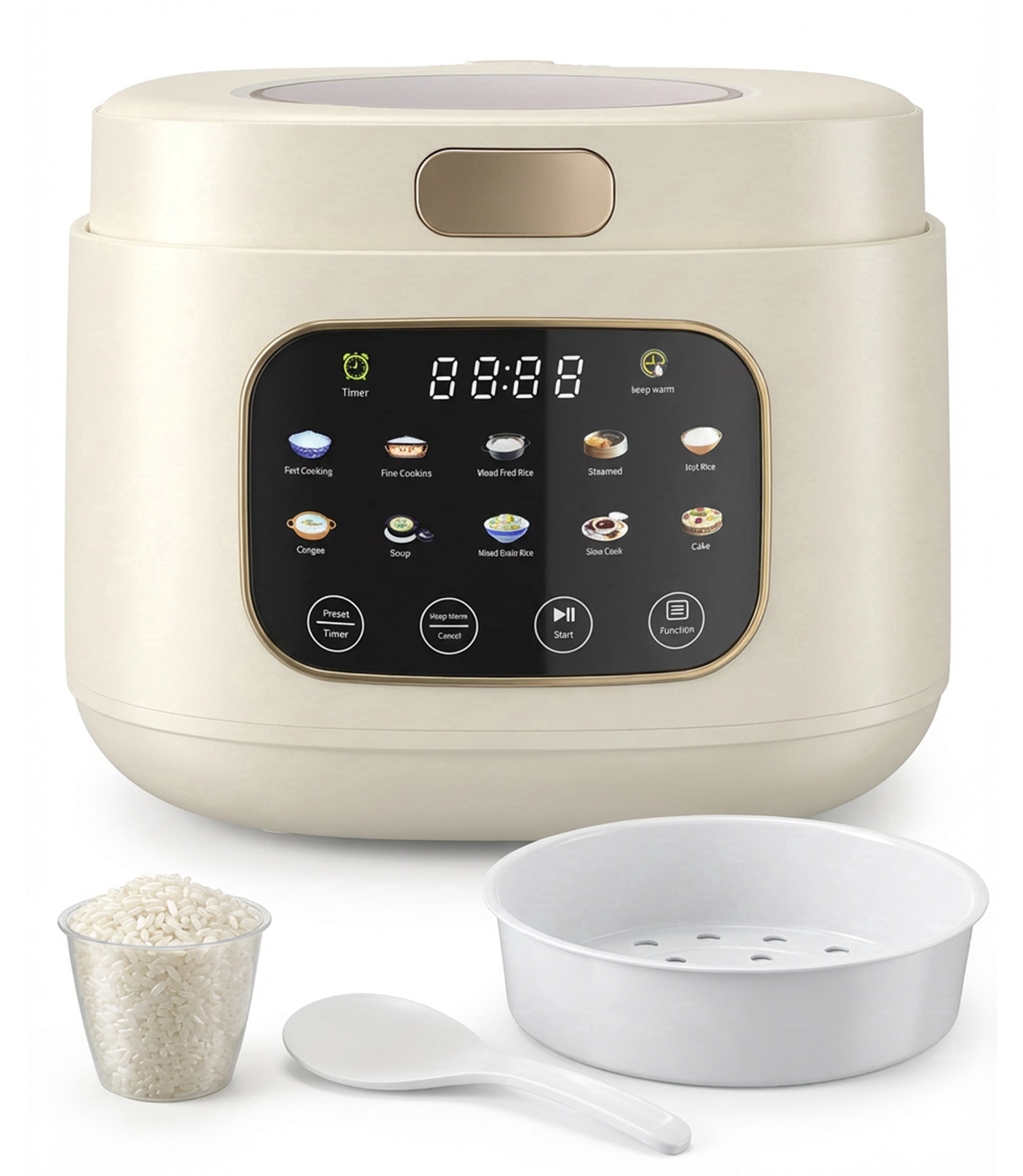 Casualife 12 Cups Rice Cooker with Steamer Keep Warm 10 in 1 Multicooker 24 Hour Timer Non Stick Inner Pot White