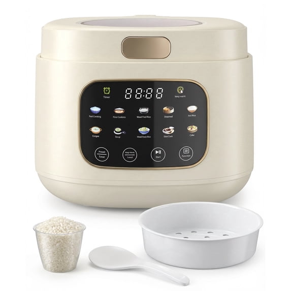 Casualife 12-Cups/4.3QT Rice Cooker with Steamer & Keep Warm, 10-in-1 Multicooker,24-Hour Timer,Non-Stick Inner Pot, White
