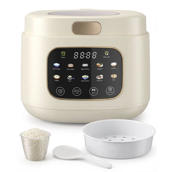 Casualife 12-Cups/4.3QT Rice Cooker with Steamer & Keep Warm, 10-in-1 Multicooker，24-Hour Timer，Non-Stick Inner Pot, White