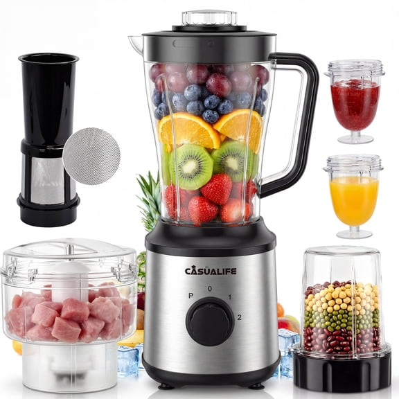 Casualife Countertop Blender Food Processor Combo, 6 in 1 Kitchen Electric Blender/Grinder/Chopper,New