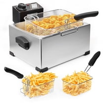 Suodoka Deep Fryer with Dual Baskets, 5.3QT Electric Fryer with Adjustable Temp & Timer, Nonstick Tank for Chicken & Fries