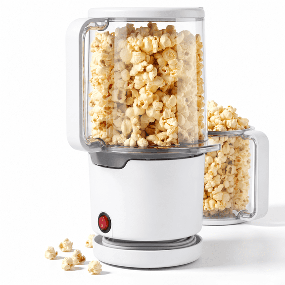 Casualife Hot Air Popcorn Maker, 1200W Oil-Free Popper with Serving Bowl, Compact Nesting Storage, White