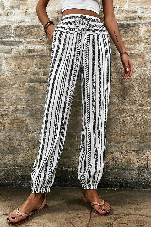 Boho Stripe High-Waist Joggers - Chic, Comfortable Fit
