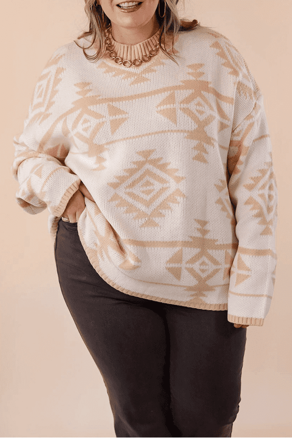 Bold Aztec Print Loose Sweater - Plus Size Western Chic
