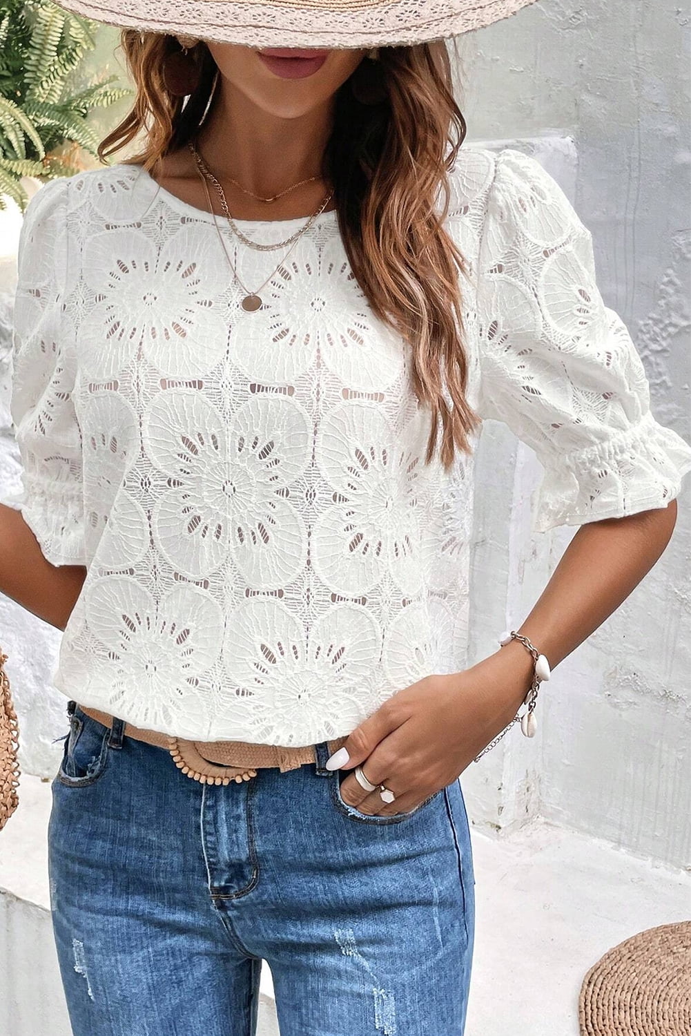 Elegant Floral Jacquard Sleeveless Knit Vest Top