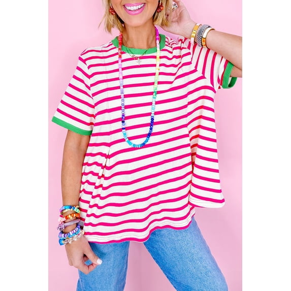 Casuashion Elevate Your Wardrobe with Our Chic Rose Stripe Top!