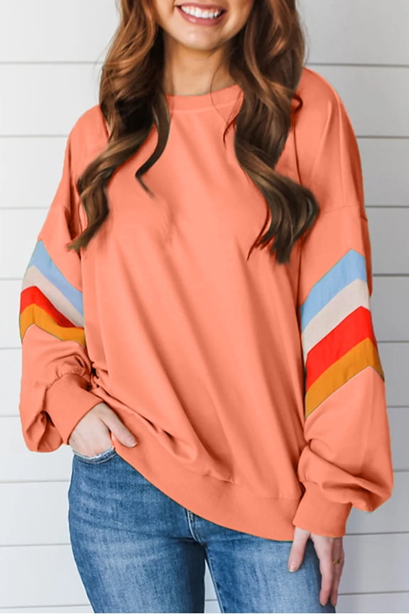 Flamingo Rainbow Striped Crew Neck Sweatshirt - Free-Spirited Style for Every Day