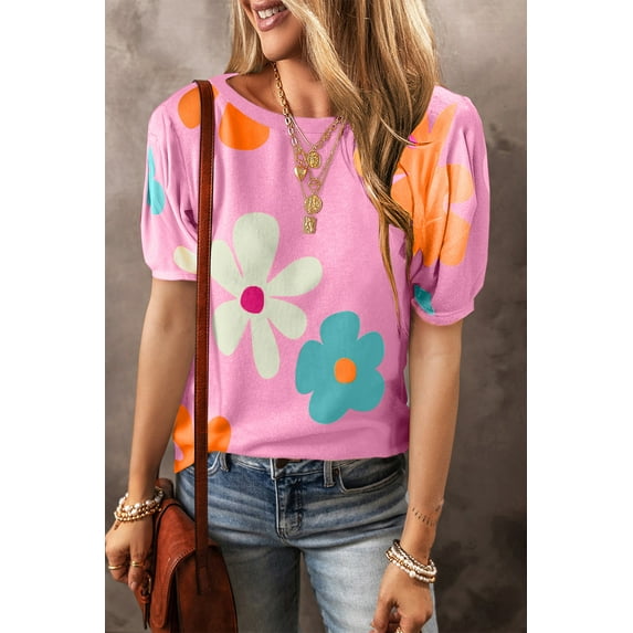 Casuashion Floral Bubble Sleeve Tee - Summer's Sweet Elegance!