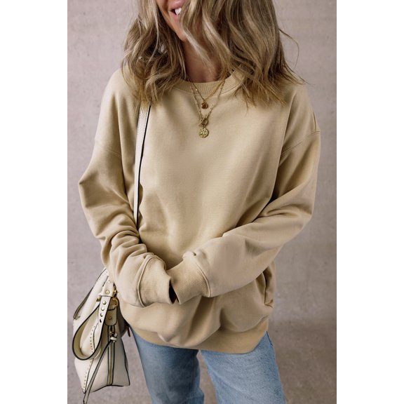 Casuashion Soft & Chic Parchment Fleece Crew Neck Sweatshirt - Perfect Fit!