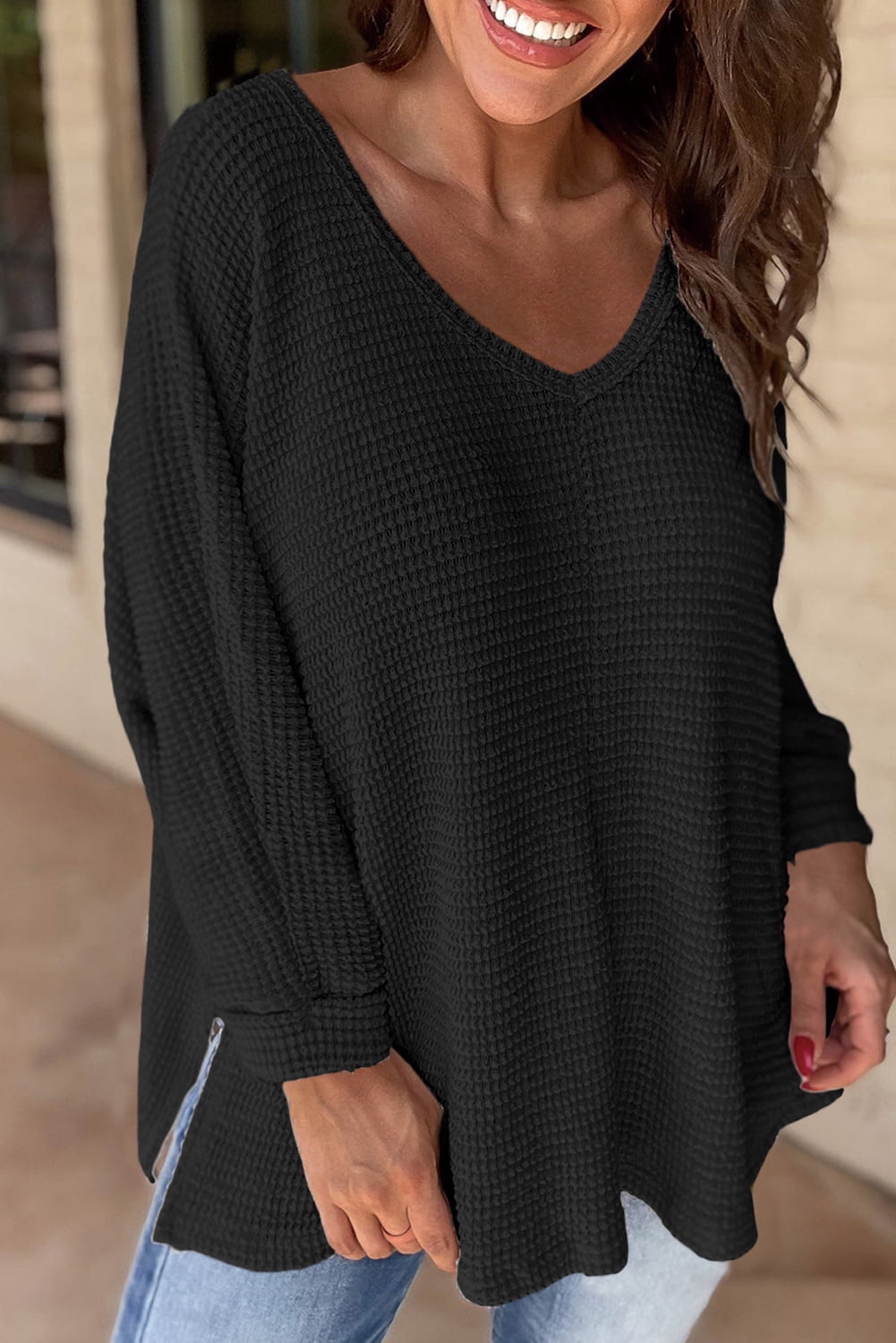 Black V Neck  Knit Top