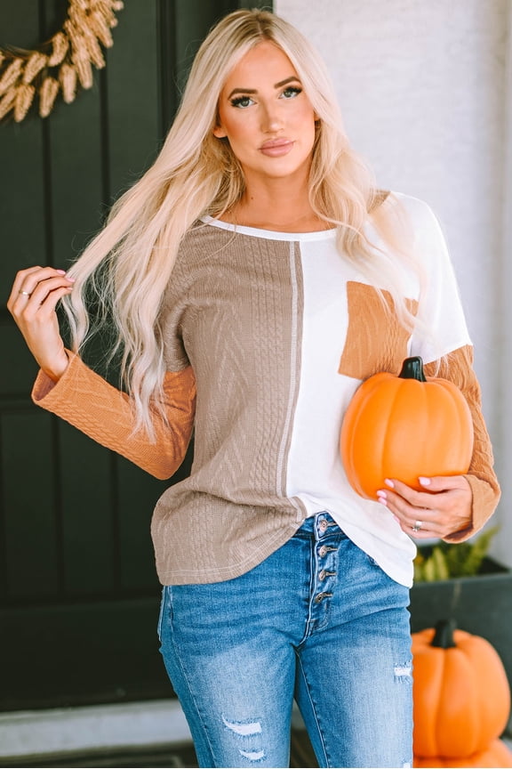 Textured Knit Top with Colorblock Chest Pocket - Modern Long Sleeve Must-Have