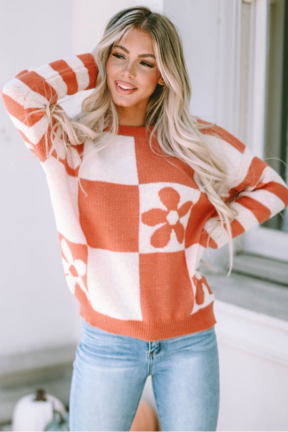 Vibrant Floral Checkered Sweater - Stylish & Warm for Every Occasion!
