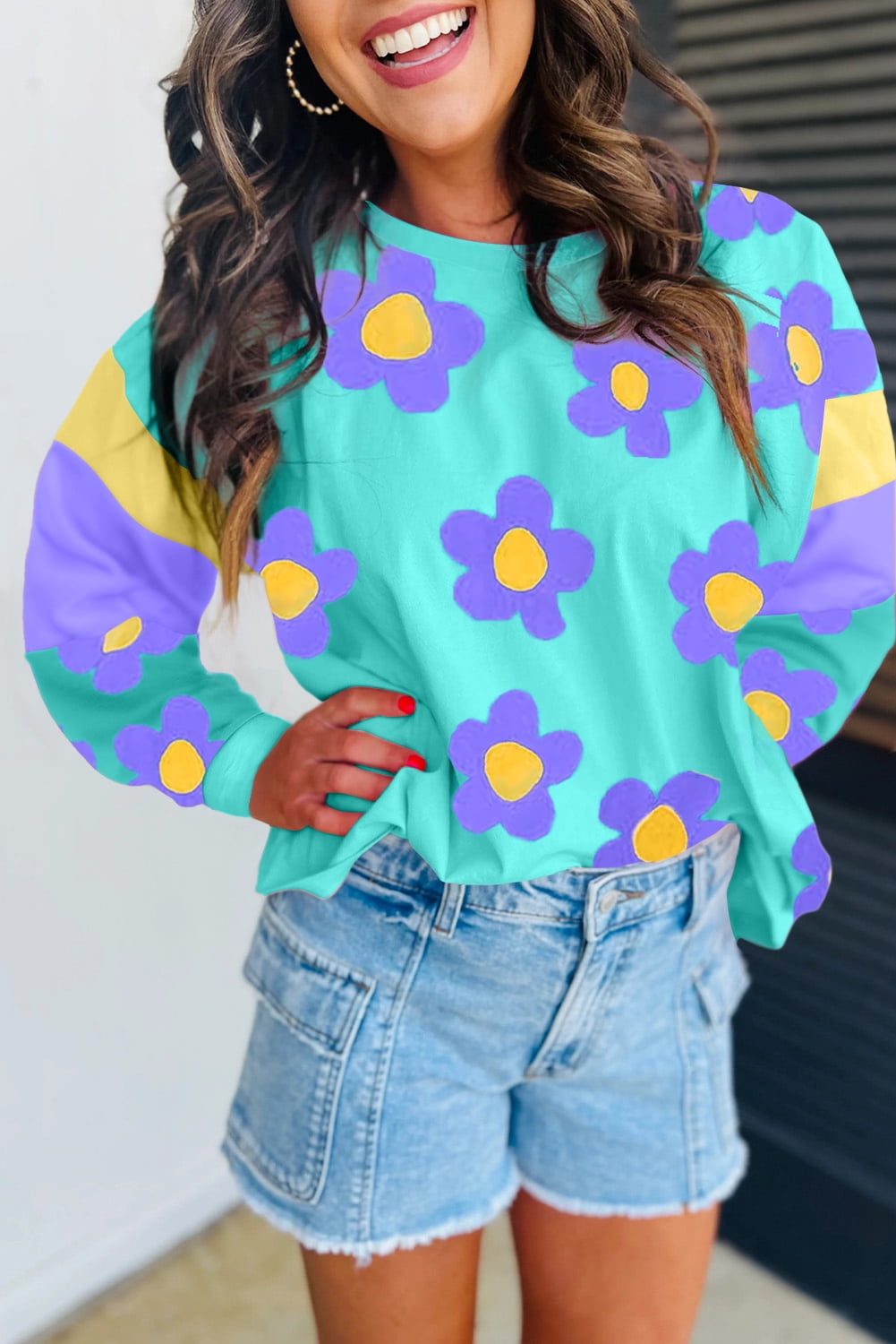 Blue Floral Varsity Top