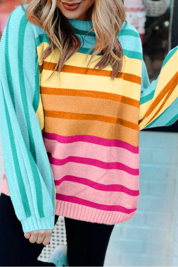 Vibrant Yellow Gradient Striped Sweater - Bubble Sleeves for Fall Style!