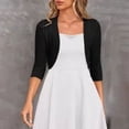 thumbnail image 1 of Casuashion Women's 3/4 Sleeve Cropped Cardigan Open Front Bolero Shrugs for Dresses Crochet Sweaters, 1 of 5