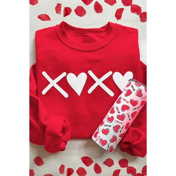 Casuashion XOXO Heart Print Crew Neck Sweatshirt - Romantic Style for Every Date!