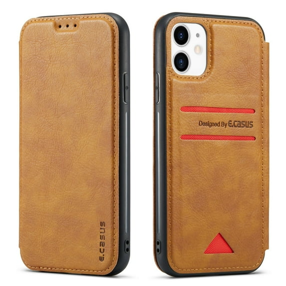 Casus Back Wallet Thin Two Tone Card Holder Slim Flip Cover Case for iPhone 11 - Brown
