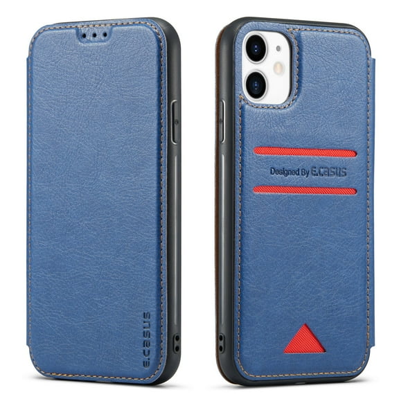 Casus Back Wallet Thin Two Tone Card Holder Slim Flip Cover Case for iPhone 11 Pro Max - Blue