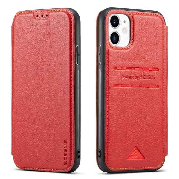 Casus Back Wallet Thin Two Tone Card Holder Slim Flip Cover Case for iPhone 11 Pro - Red