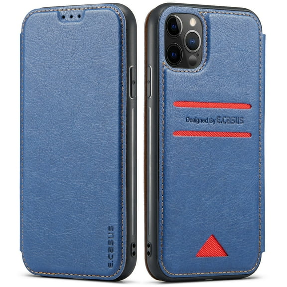 Casus Back Wallet Thin Two Tone Card Holder Slim Flip Cover Case for iPhone 12 - Blue