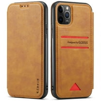 Casus Back Wallet Thin Two Tone Card Holder Slim Flip Cover Case for iPhone 12 Pro Max - Brown