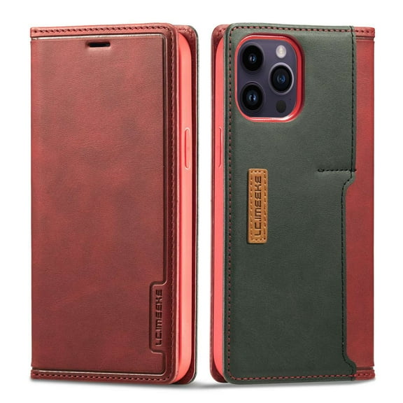 Casus Business Wallet Case Leather Sim Card Holder for Apple iPhone 14 Pro - Red