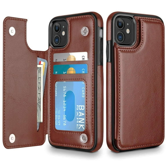 Casus Card Holder Back Flip Cover Wallet Case for Apple iPhone 11 - Brown