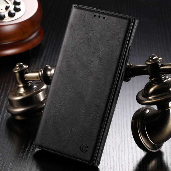 Casus Classic Leather Card Holder Wallet Case for Samsung Galaxy S22 Ultra - Black