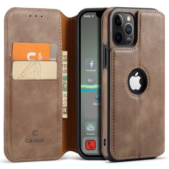 Casus Classic Wallet Case Leather Logo View Card Holder Cover for Apple iPhone 11 Pro - Slate