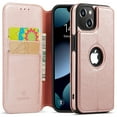 thumbnail image 1 of Casus Classic Wallet Case Leather Logo View Card Holder Cover for Apple iPhone 13 - Rose Gold, 1 of 8