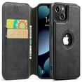 thumbnail image 1 of Casus Classic Wallet Case Leather Logo View Card Holder Cover for Apple iPhone 14 - Black, 1 of 8