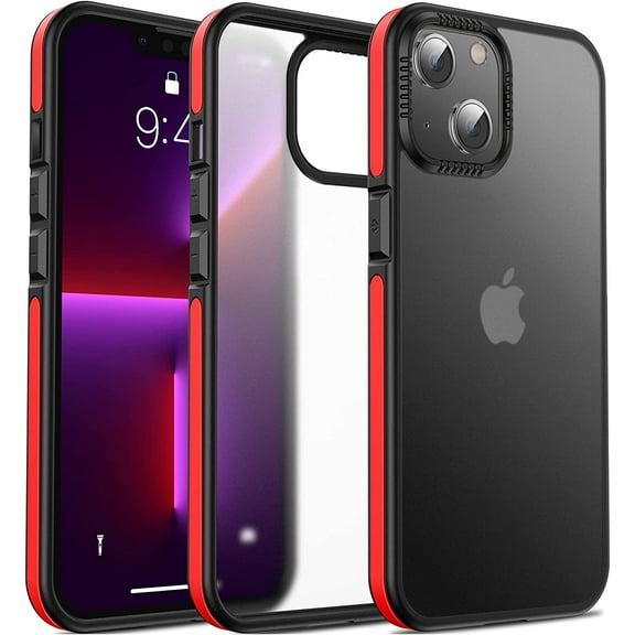 Casus Frosted Matte Silicone Frame Shockproof Case for iPhone 13 - Red / Black