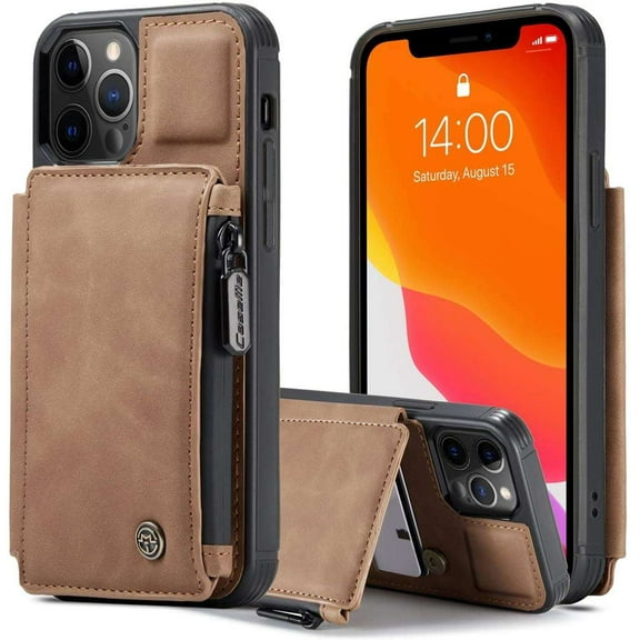 Casus Leather Wallet Back Zipper Magnetic Flip Cover Card Holder Case for iPhone 11 Pro Max - Brown